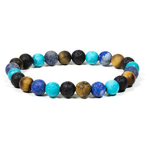 Bracelet de turquoise, œil de tigre, lapis-lazuli et pierres de lave