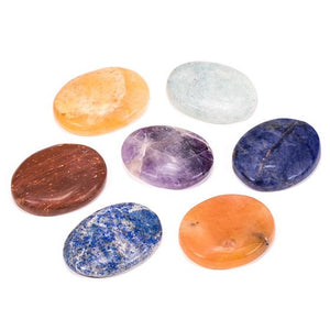 Lot de 7 pierres ovales - Chakras - Longueur: 4 cm