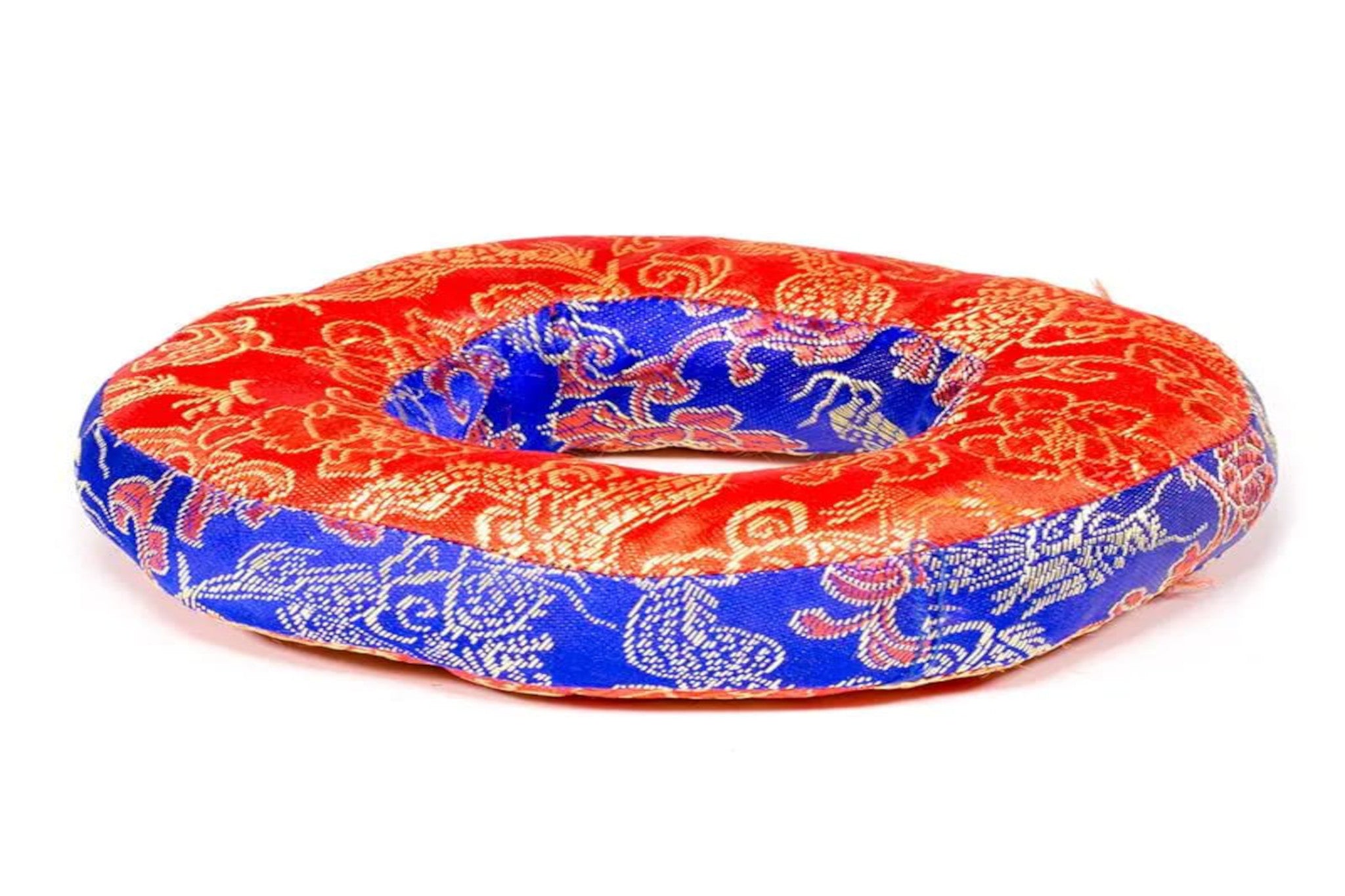 Coussin pour bol tibétain en forme d'anneau, matériau type satin broché,  dimensions extérieures 24 cm, intérieur 16 cm (orange)